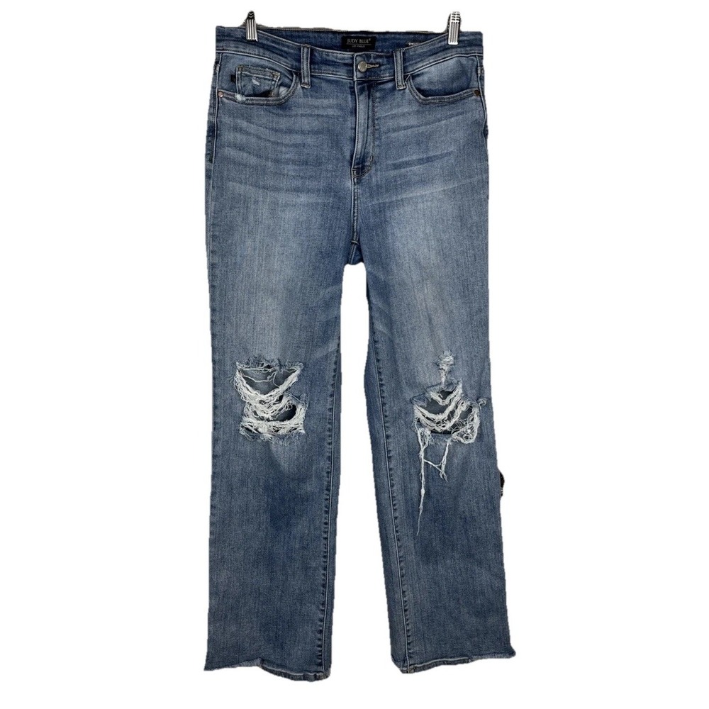 Judy Blue Women Jeans 13/31 Straight Fit Distressed High Rise Stretch Light Wash